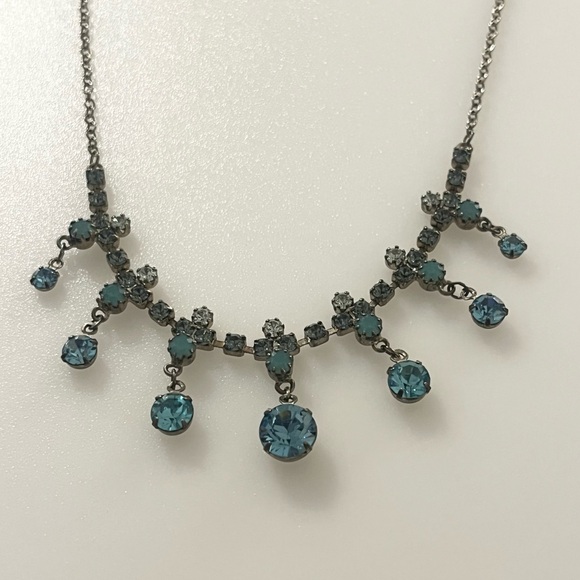 Vintage Blue Prong Set Rhinestone 13” - 16” Necklace - Picture 2 of 16